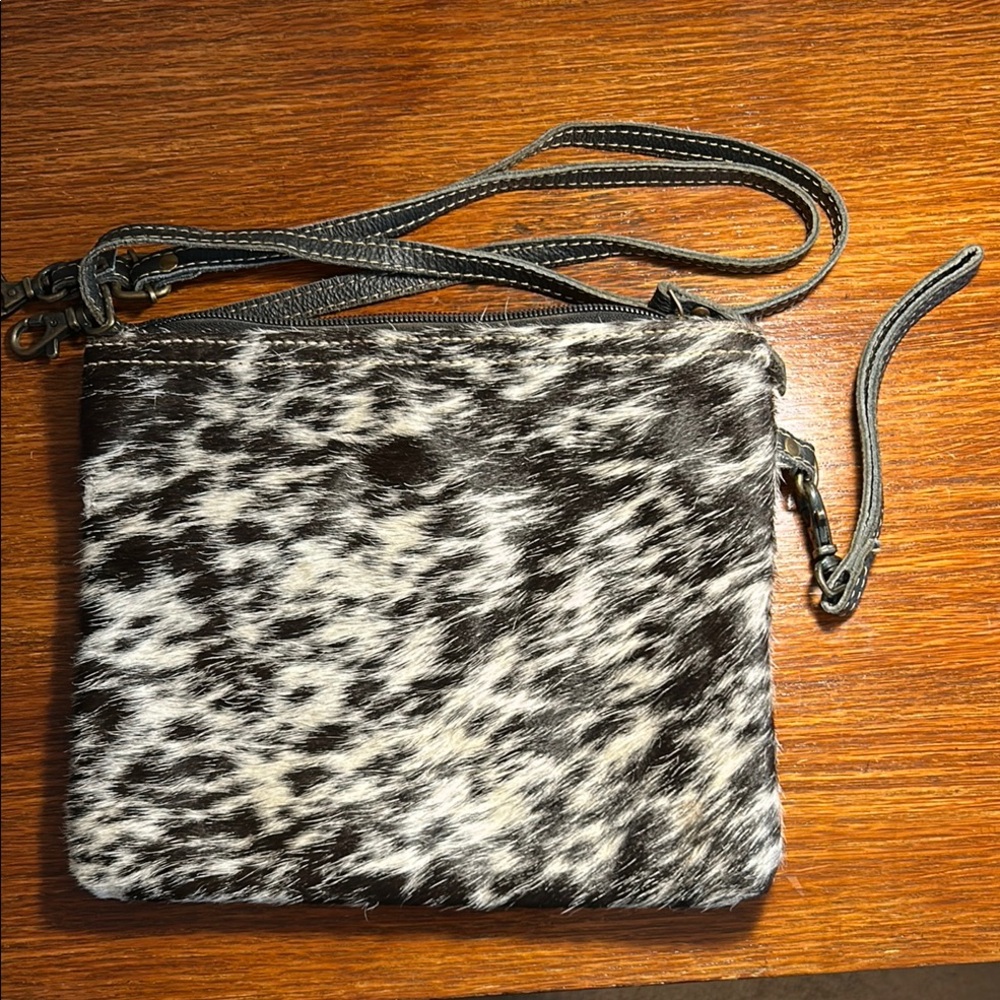 Myra Leather Hair On Western Black/White Wristlet/Crossbody Bag Rodeo